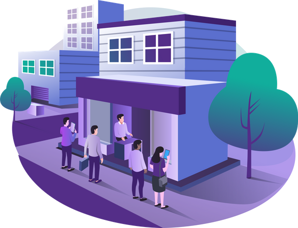 People visiting the new apartment office  Illustration