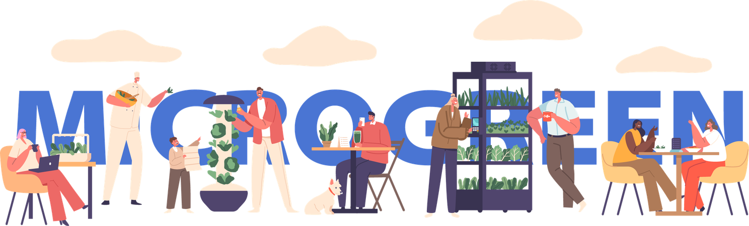 People Visiting Vegan Cafe  Illustration