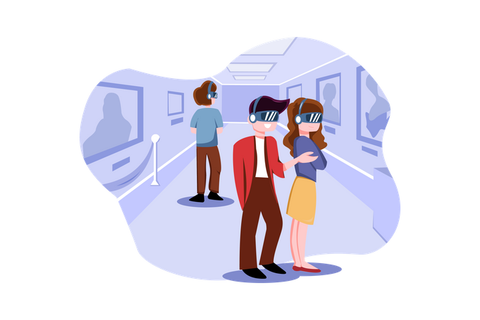 People visiting Virtual Art Gallery  Illustration