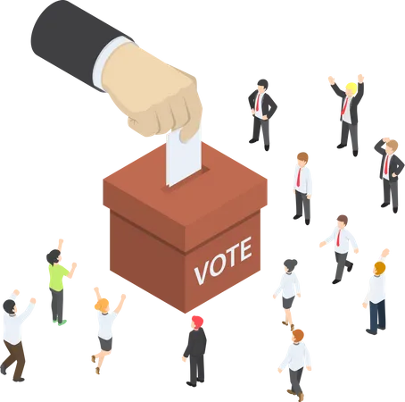 Flat 3 D Isometric Businessman Hand Put Voting Paper In The Ballot Box Voting And Election Concept Illustration