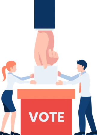 Web Banner Business People Putting Ballot Paper Into Voting Box Elections And Voting Landing Page Concept イラスト