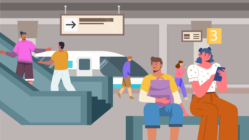 People waiting at metro station  Illustration