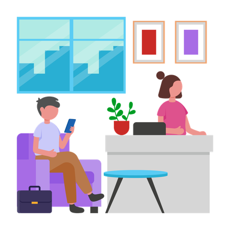 People waiting at Office Reception  Illustration