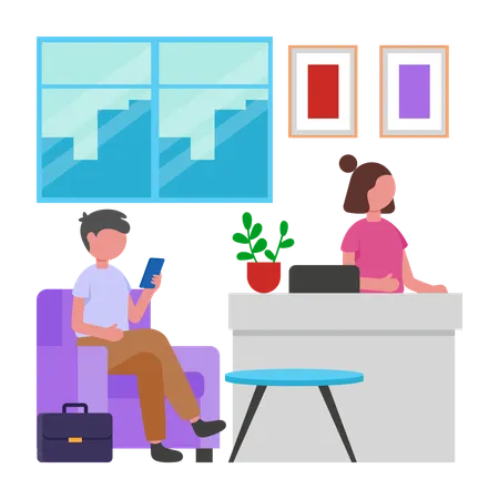 People waiting at Office Reception  Illustration