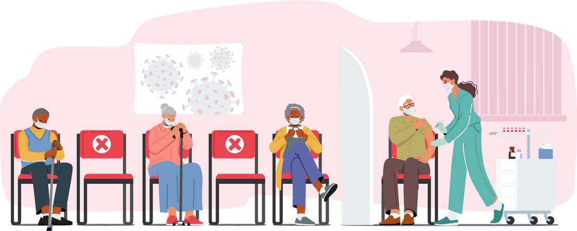People waiting at vaccination center Illustration