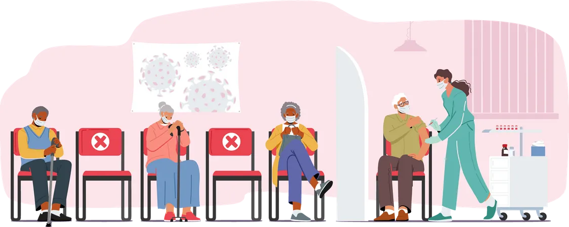 People waiting at vaccination center Illustration