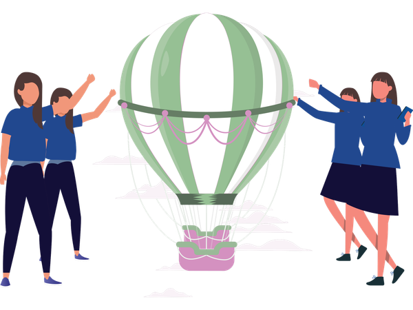 People waiting for balloon ride  Illustration