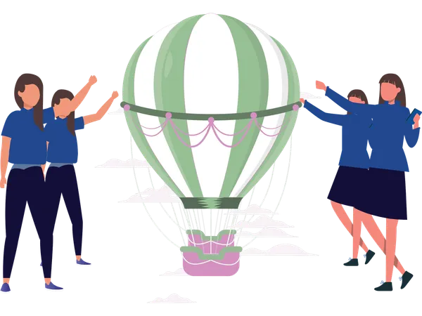 People waiting for balloon ride  Illustration