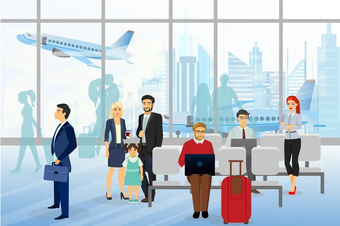 People waiting for boarding in plane  Illustration