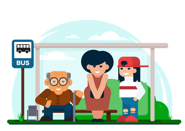 People waiting for bus at bus stop  Illustration