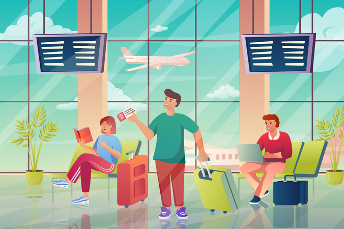 People waiting for flight  Illustration