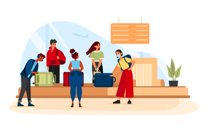 People Waiting For Luggage At Baggage Carousel  Illustration