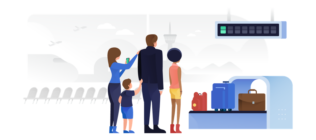 People Waiting For Luggage At Baggage Carousel  Illustration