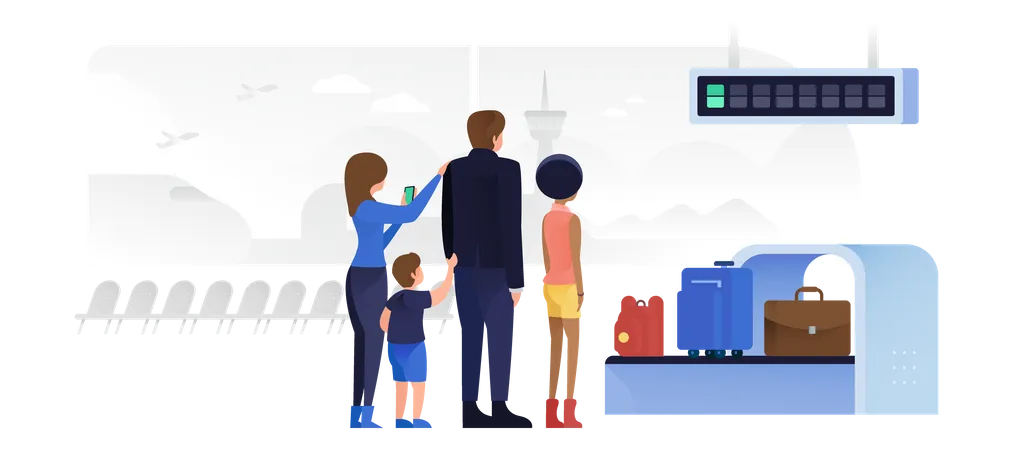 People Waiting For Luggage At Baggage Carousel  Illustration