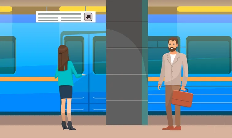 People waiting for train at subway station Illustration
