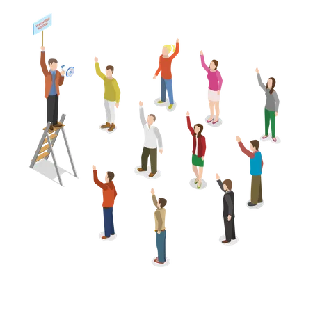 Volunteering Flat Isometric Vector Concept Man With Megaphone Searches For Volunteers Illustration