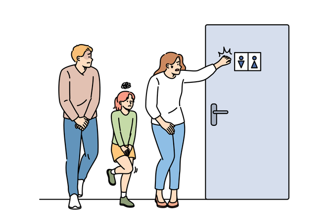 People waiting in line for toilet  Illustration