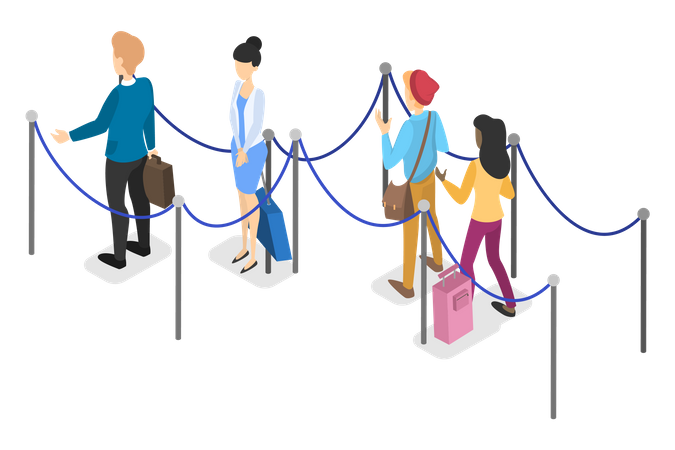 People waiting in queue at airport Illustration
