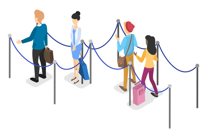 People waiting in queue at airport  Illustration