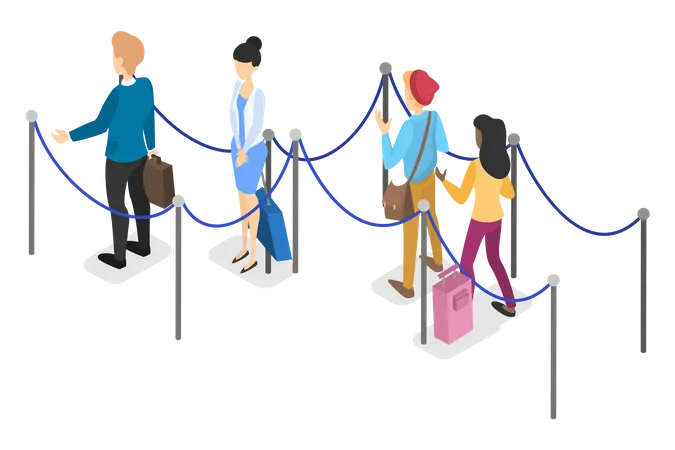 People waiting in queue at airport  Illustration