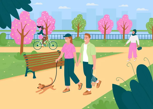 People walk in park Illustration