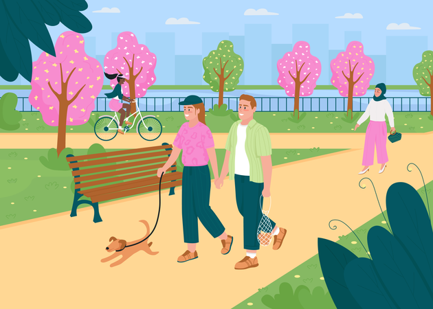 People walk in park  Illustration