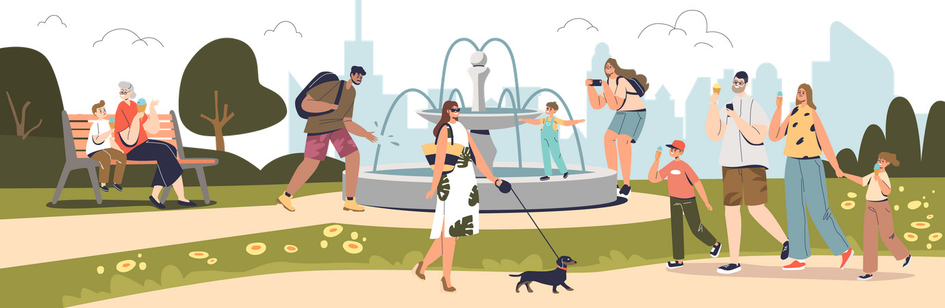People walking in summer park Illustration