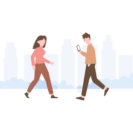 People walking on road  Illustration