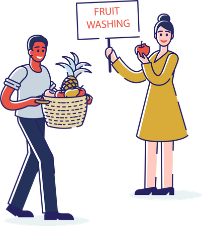 People Washing Fruits  Illustration