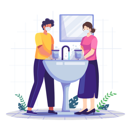People washing hands Illustration