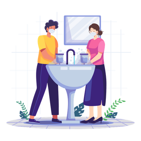 People washing hands  Illustration