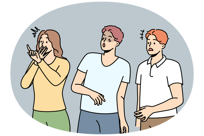 人々は不快な出来事を恐怖と興奮の中で見ている  イラスト