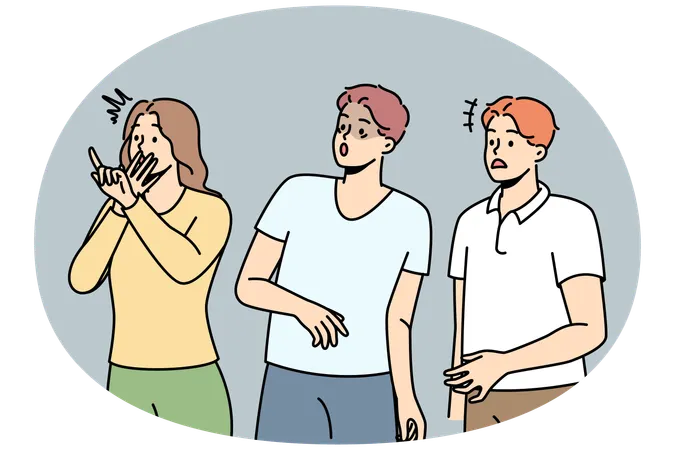 人々は不快な出来事を恐怖と興奮の中で見ている  イラスト