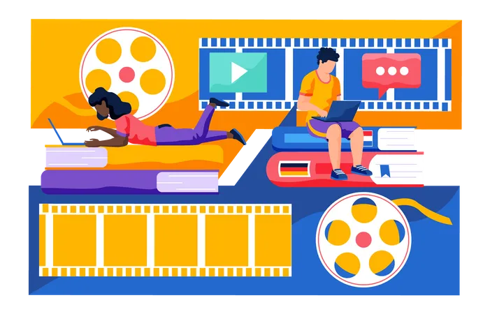 People Watching a movie on the internet Illustration
