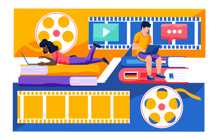 People Watching a movie on the internet  Illustration