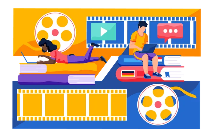 People Watching a movie on the internet  Illustration