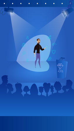 People Watching Guy with Glasses Stage in Spotlight  Illustration