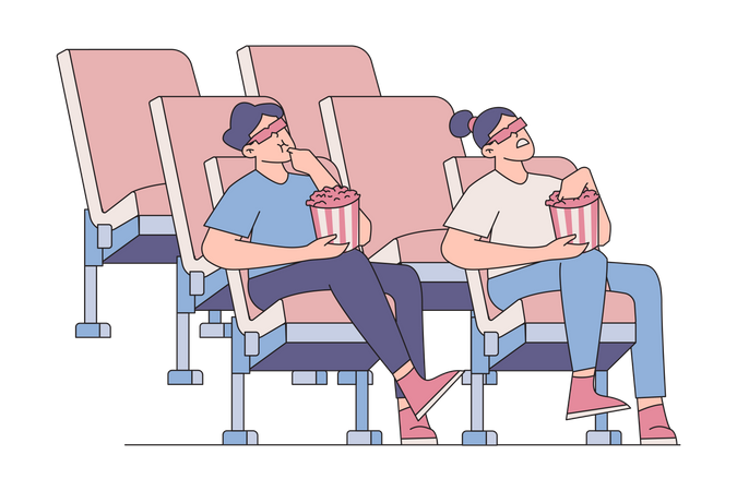 People Watching Movie Through Vr  Illustration