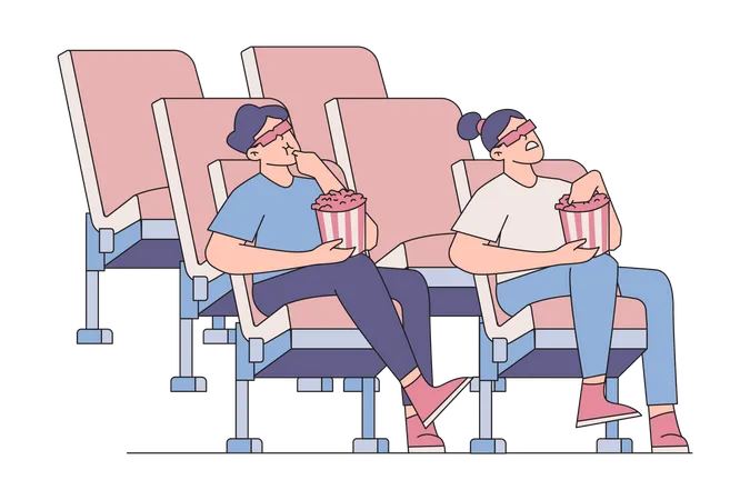 People Watching Movie Through Vr  Illustration