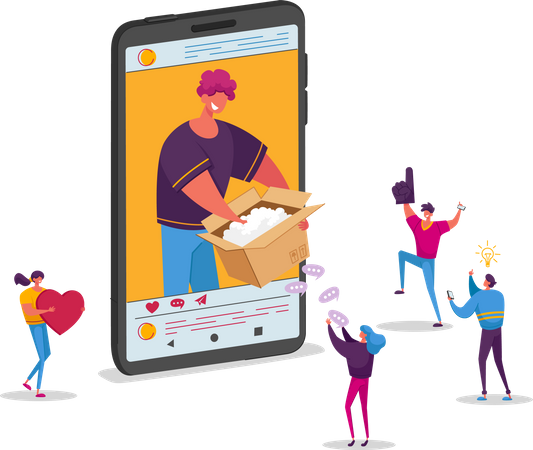People watching online parcel unboxing Illustration