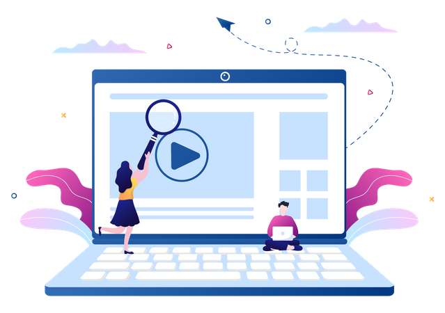 People watching online tutorial videos  Illustration