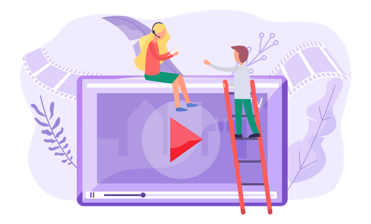 People watching online video tutorial  イラスト