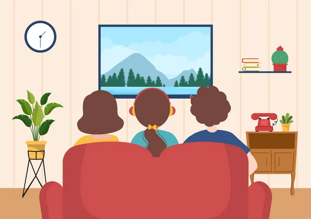 People watching tv Illustration