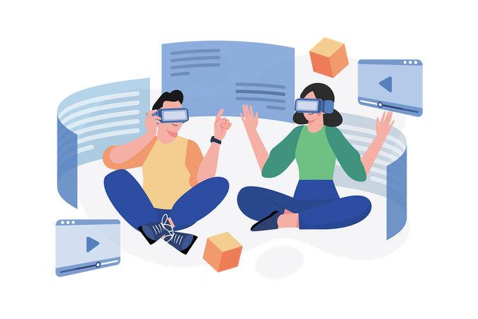People watching video on metaverse  Illustration