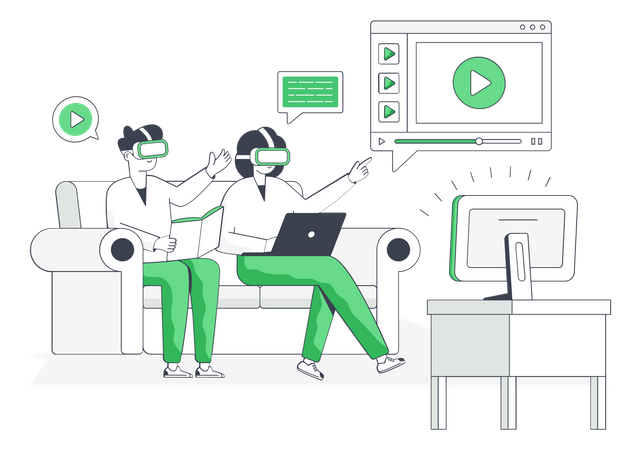 People watching video using VR goggles  Illustration
