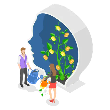 3 D Isometric Flat Vector Conceptual Illustration Of Positive Thinking Growth Mindset Wellbeing Illustration