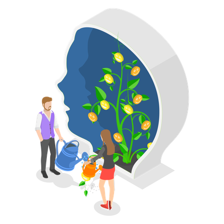 People watering growing mind  Illustration