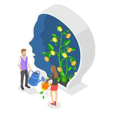 People watering growing mind  Illustration