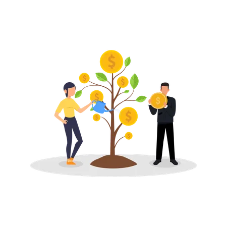 Money And Plant Flat Illustration In This Design You Can See How Technology Connect To Each Other Each File Comes With A Project In Which You Can Easily Change Colors And More Illustration