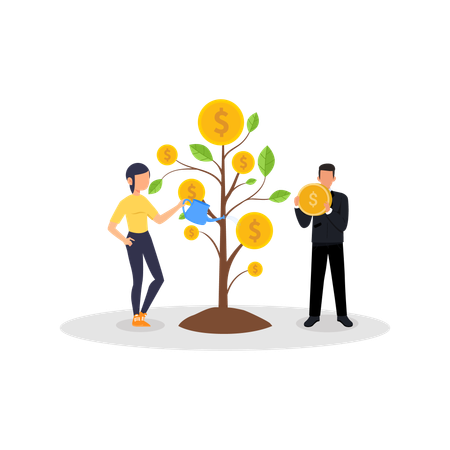 People Watering Money plant  Illustration